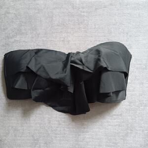 Hula Honey Solid Flounce Bikini Swim Top Black -Removable Strap -Ruffle - Size L